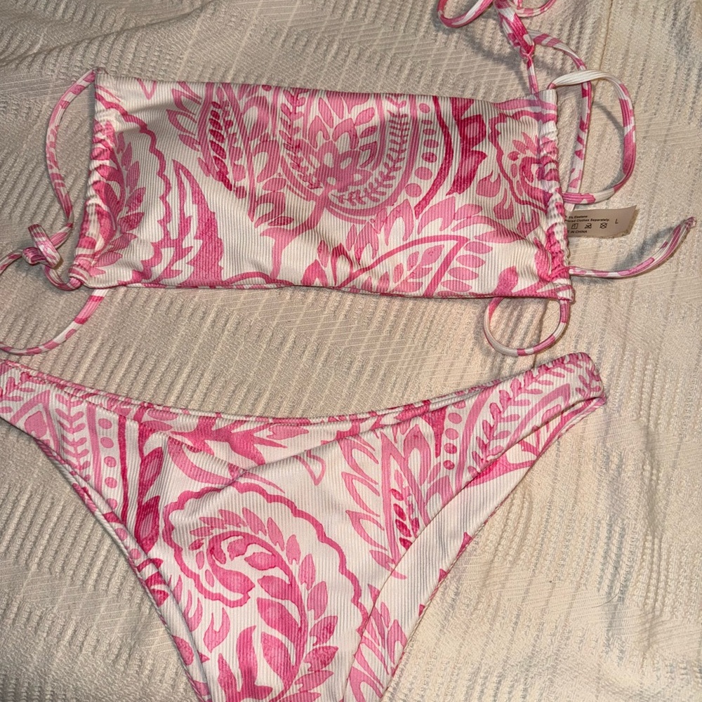 SHEIN Pink and White Bikini Set